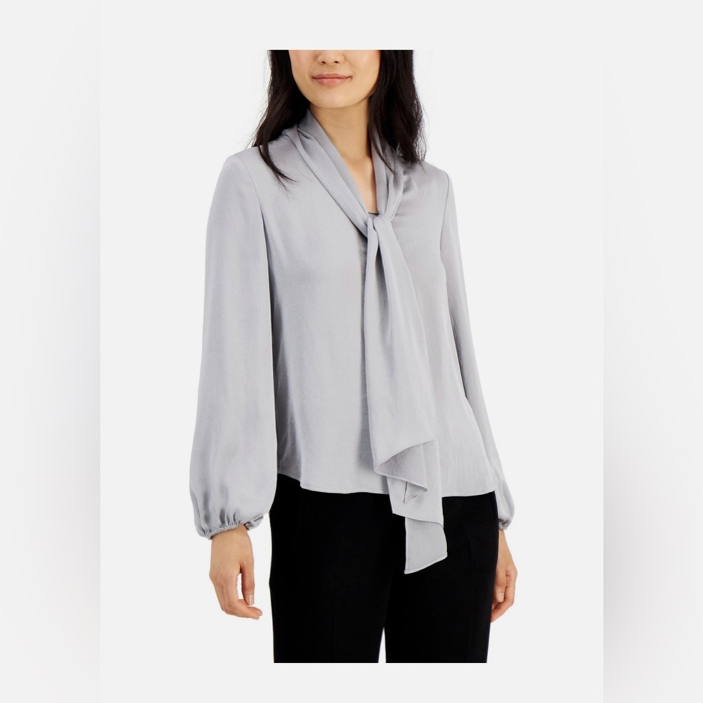 Bar‎ III Women's Tie Neck Cinched Sleeve Blouse Small
